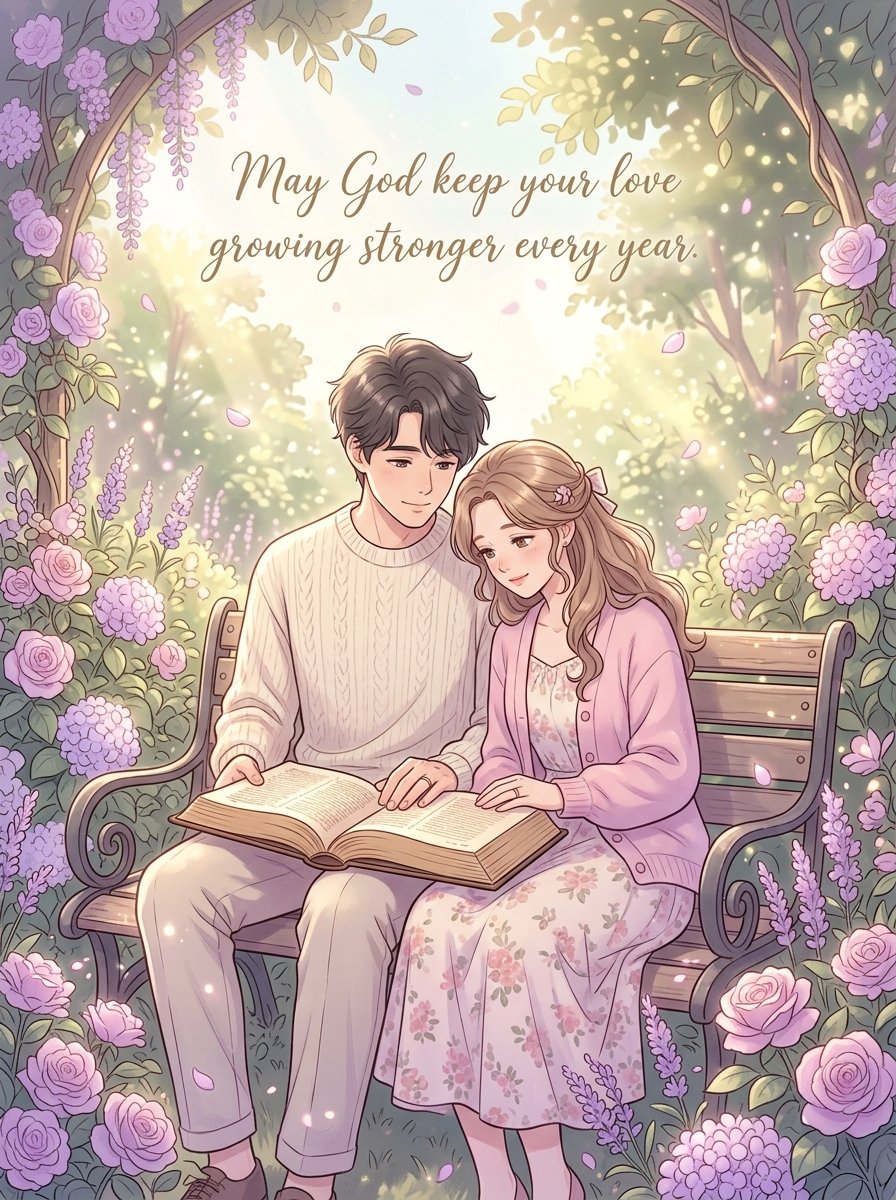 Happy anniversary wishes for a couple - Couple reading the Bible together on their anniversary